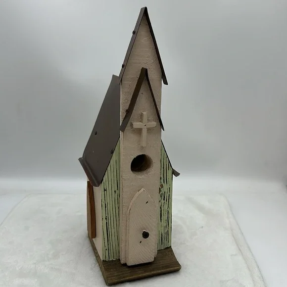 Church Wooden & Metal BirdHouse Decoration - Picture 3 of 8